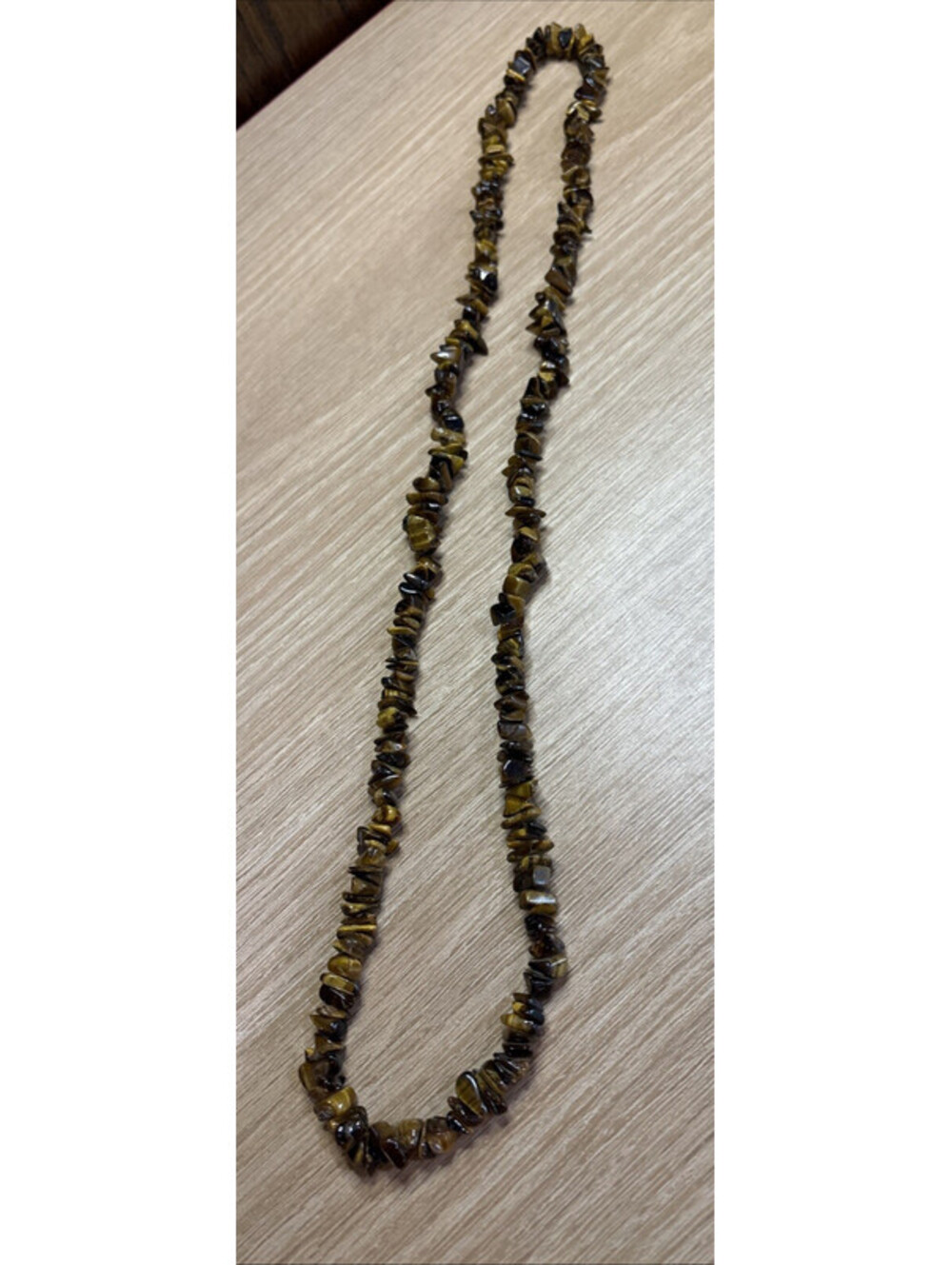 Natural Tigers Eye Chip Bead Necklace Long Brown Gold Gemstone Strand 16" Drop